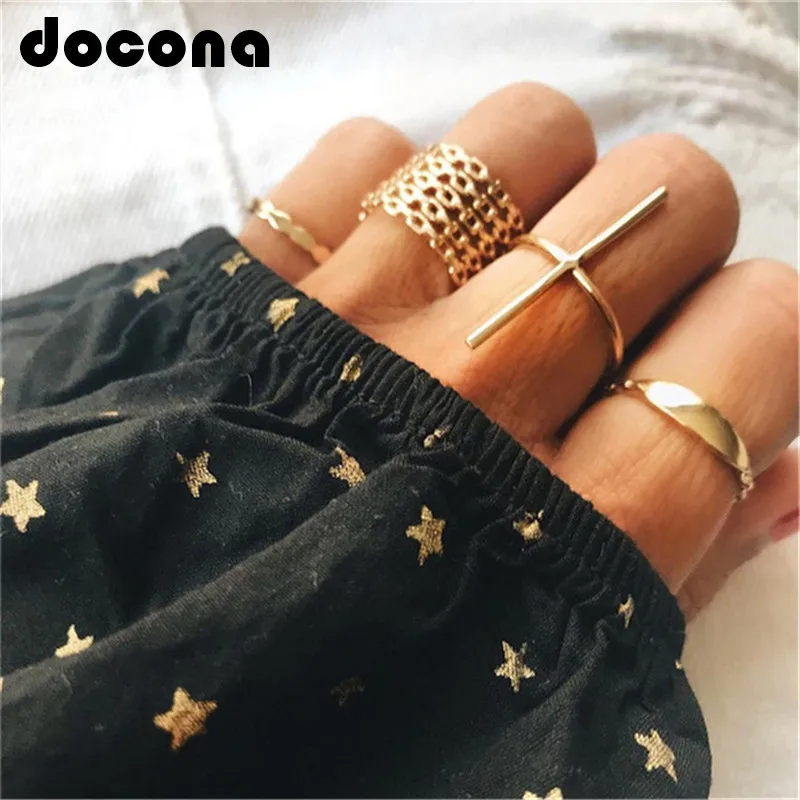 

docona Vintage Gold Color Geometric T Shape Rings Set for Women Girl Metal Knuckle Midi Finger Rings Anillos Jewelry 7pcs 6137