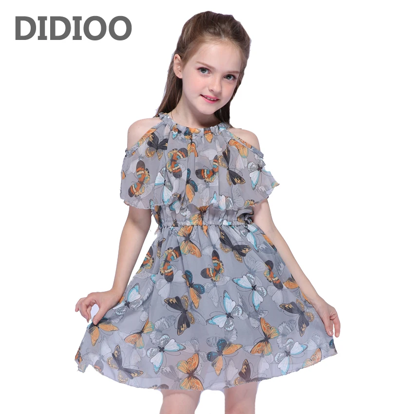 Robes d'été en mousseline pour filles | Épaules dénudées, motif papillon, pour bébés, vêtements imprimés décontracté és, pour enfants de 2-8-10-12 ans