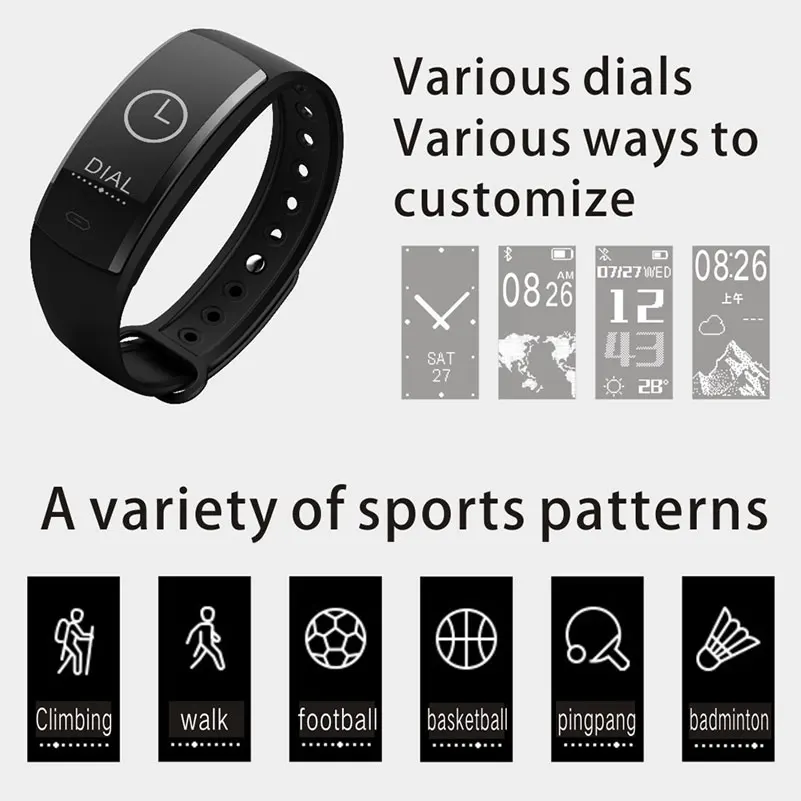 Smart Watches Bluetooth Smart Bracelet Wristband Pedometer Calories Heart Rate Message Reminder Watch For IOS Android Phone     