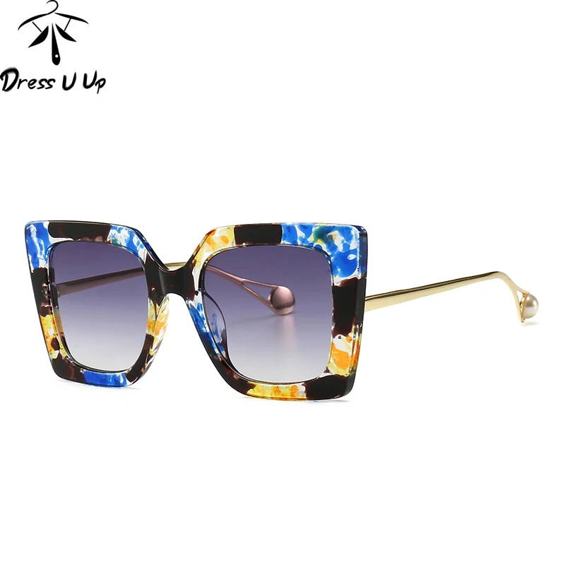 

DRESSUUP Hipster Sunglasses Women Brand Designer Square Floral Fashion Cat Eye Sun Glasses Eyewear Frame Shades UV400