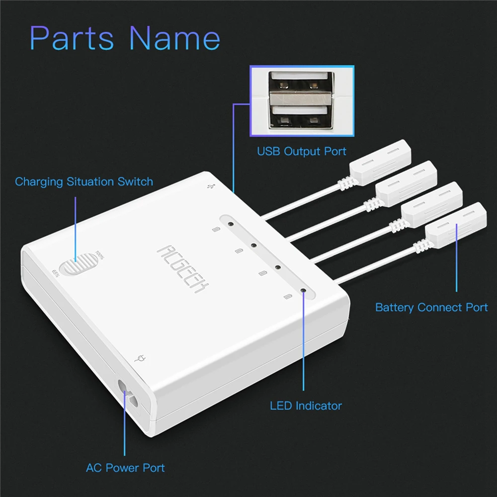 

6 in 1 Intelligent AC Fast Charger Charging Hub for DJI Mavic Air Drone US EU AU Plug with 4 Battery Ports & 2 USB Ports