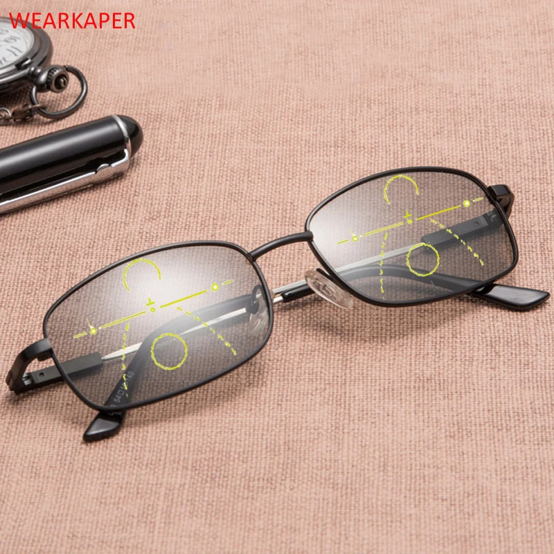 

WEARKAPER New Titanium Alloy Progressive Multifocal Reading Glasses Men Multifocus Eyewear Hyperopia Presbyopia Reader 1.0-3.0