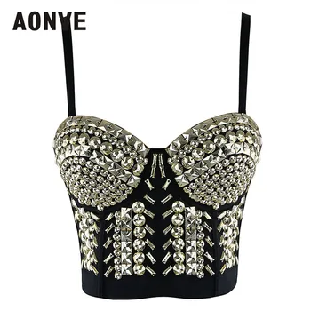 

Aonve Steampunk Sliver Rhinestone Clubwear Corset Sexy Korset For Women Overbust Rave Clothes Strap Lingerie Korse Top Faja