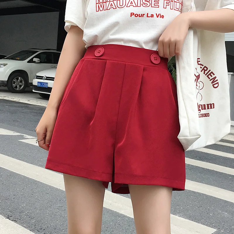 

Summer New Korean Version Of Loose And Slim Wine Red Chic Harbor Wind Broad-legged Hot Shorts B96503C