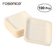 100 шт квадратные одноразовые деревянные тарелки для вечеринки посуда для свадебного ресторана пикника день рождения 140x140 мм