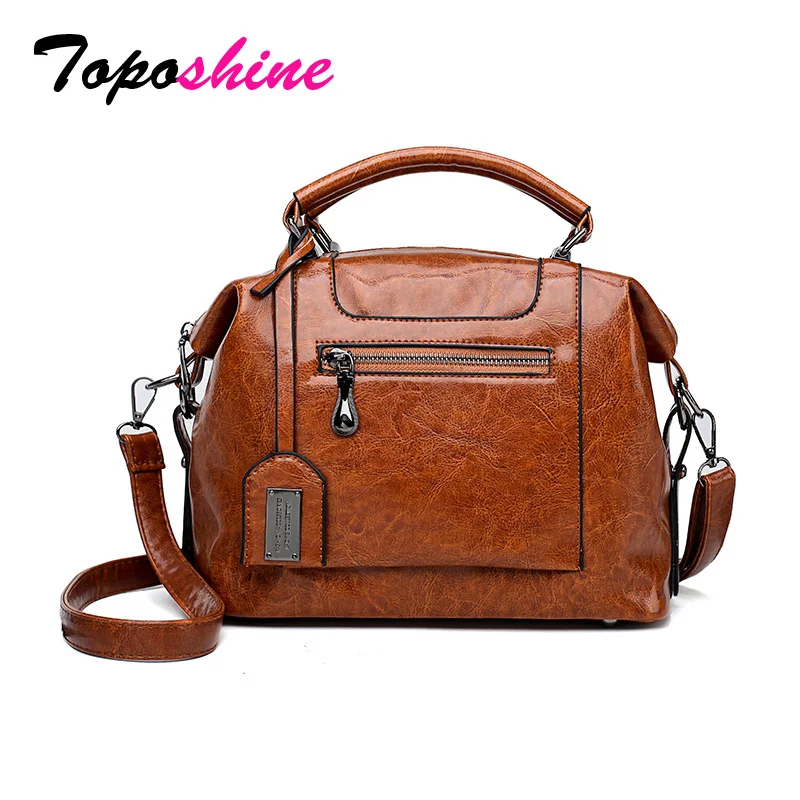 

Toposhine 2018 Autumn New Smooth PU Leather Quality Casual Lady Shoulder Bag Vintage Zipper Female Handbag Shopping Women Bags