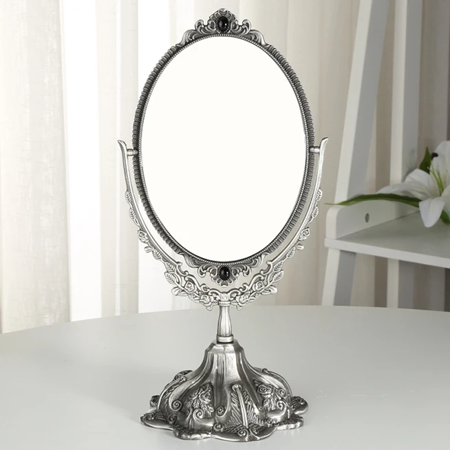 Античная Стиль искусственного бронза 360 градусов Поворот двусторонний косметическое зеркало для нанесения макияжа для настольный сортировщик Counter1206