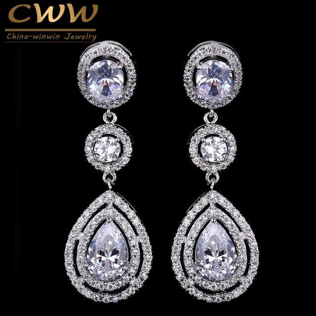 Cwwzircons Super Luxury Women Costume Jewelry Micro Full Round Cz Cwwzircons Super Luxury Women Costume Jewelry Micro Full Round Cz Crystal Dangling Long Drop Earrings For