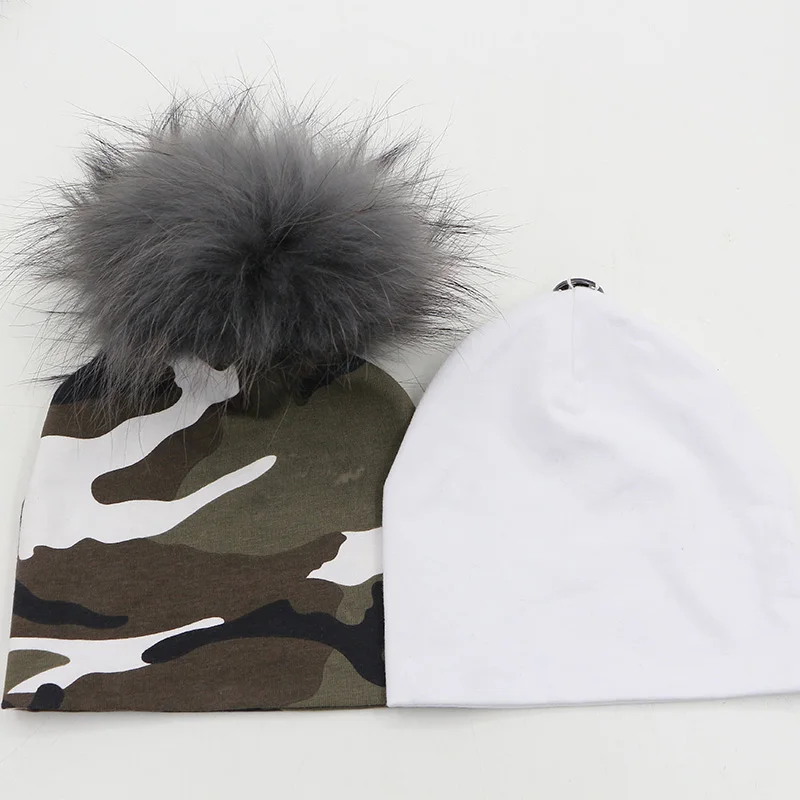 GZHilovingL из 2 предметов 0-5 месяцев из хлопка для мальчиков и девочек шапка с натуральным меховым помпоном шапка, сезон осень-зима детские твердая шляпа шапка с меховым помпоном для девочек - Цвет: Army-G
