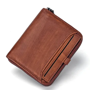 

Genuine Crazy Horse Cowhide Leather Men Wallet Short Coin Purse Small Vintage Wallets Brand High Quality Designer Brown Clutch