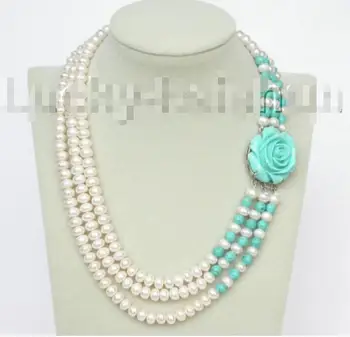 

Hot sale new Style >>>>>17"-20" 8mm 3row round white freshwater pearls stone necklace j8841