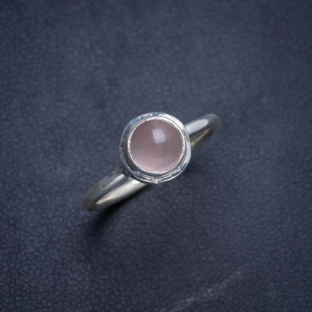 

Natural Rose Quartz Handmade Unique 925 Sterling Silver Ring 7.75 Y4472
