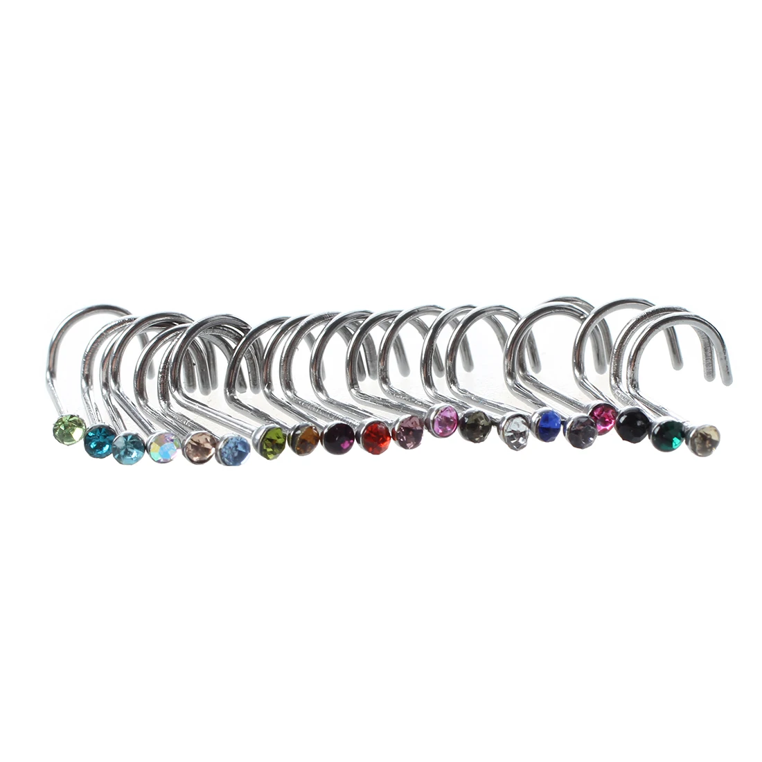 

Fashion 20pcs Stainless Steel Crystal Rhinestone Nose Studs Hooks Bar Pin Nose Rings Body Piercing Jewelry For Women Mixed Color