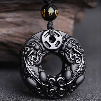 

Natural Obsidian Dragon Phoenix jade Pendant Necklace Man Exquisito Jewellery Fashion Accessories Hand-Carved Luck Amulet Gifts