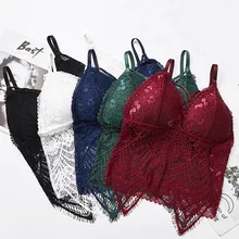 Для женщин V шеи два Ремни Цветочный Топ Танки крючком кружева бюстгальтер без рукавов бюстгальтер дышащее нижнее белье Длинные рубашки