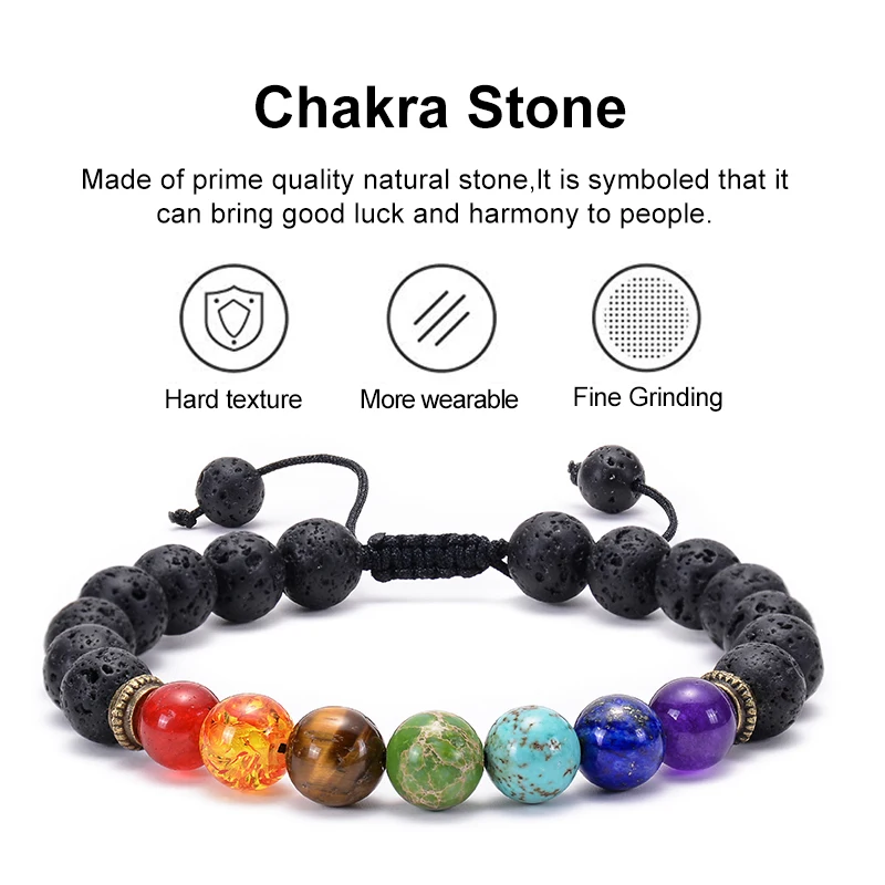 7 Chakra Bracelet Men Wome Lava Rock Aromatherapy Essential Oil Diffuser Bracelet Braided Natural Stone Yoga Beads Bracelets