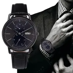 Ретро дизайн кожаный ремешок наручные часы мужские модные черные Циферблат Бизнес Стиль аналоговые кварцевые часы Relogio Masculino