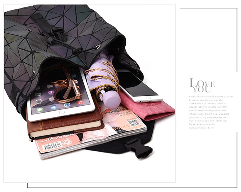 Nevenka Luminous Backpack Women Leather Geometric Backpacks Diamond Lattice Backpack Travel Girls Casual Daypacks Fashion 201804