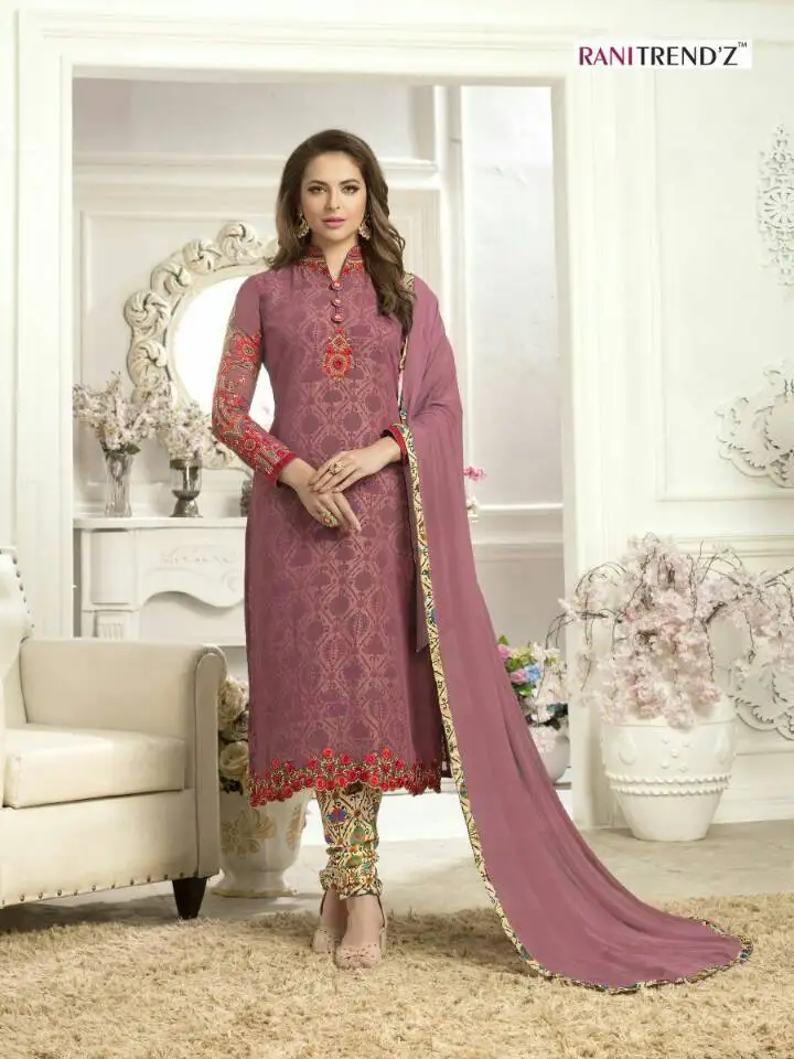 Ranitrend'z индийские Пакистан Для женщин чуридар, шальвар-камиз дизайнерское украшение в виде цветка из ткани платье с вышивкой комплект Болливуд в этническом стиле Вечерние платья - Цвет: 696