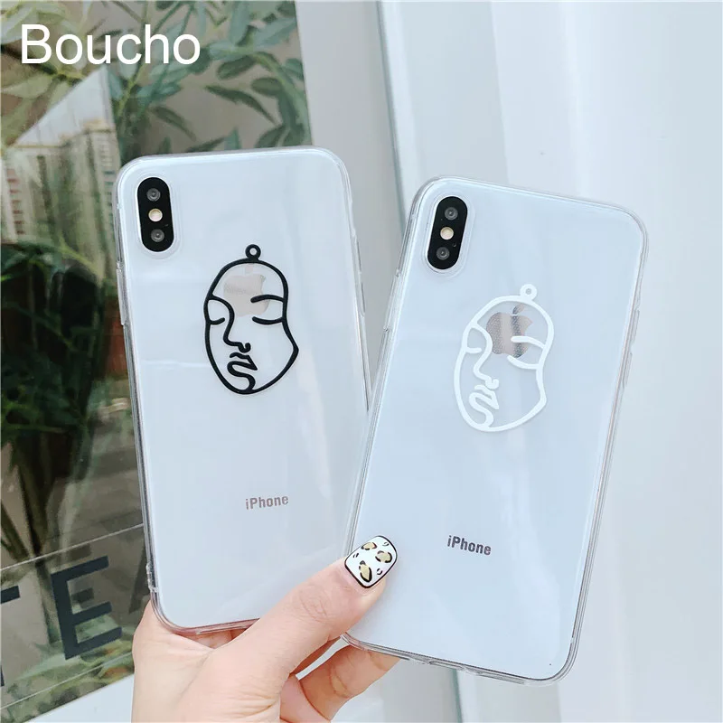 

Boucho Line Art Phone Case For iphone XS XR X 8 7 6S 6 Plus Back Cover Soft TPU Cases For iphone XS MAX Transparent Cases Capa