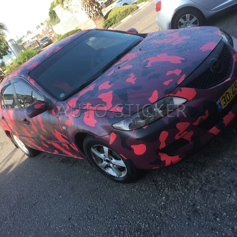 5/10/15/20/25/30m*1.52m Big Red Camo Vinyl Black Camouflage Car Wrap Car Vinyl Sticker Sheet Digital Decals with Bubble Free