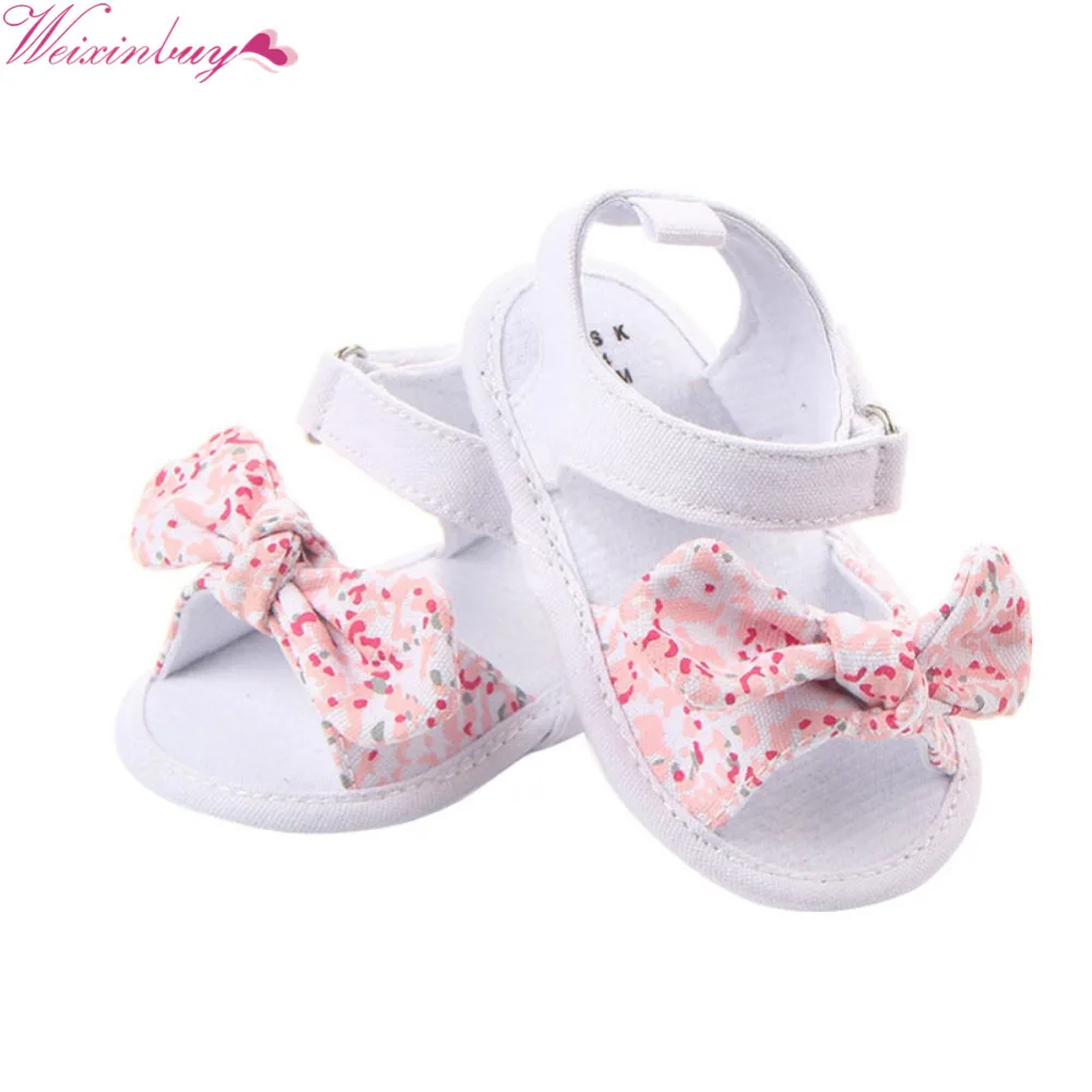 Girl Princess Big Bow Floral First Walkers Soft Soled Anti-Slip Kids Crib Bebe Footwear Sweet Summer Baby Shoes