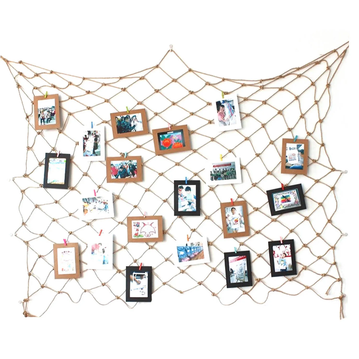 

Behogar Fishing Net Style Wall Hanging Picture Photo Display Artworks Prints Cards Holder Hanger Organizer Home Room Decoration