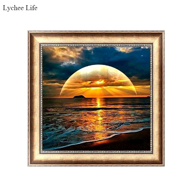 Lychee Life Vintage Castle Seaside Wall Paintings DIY Handmade Resin 5D Diamond Painting Cross Stitch Home Handle Sewing Decor | Дом и сад