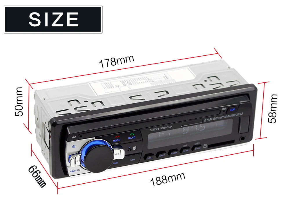 Jsd-520 12 в Bluetooth Стерео FM радио MP3 аудио плеер 5 в зарядное устройство USB SD AUX Автоэлектроника сабвуфер 1 DIN Авторадио