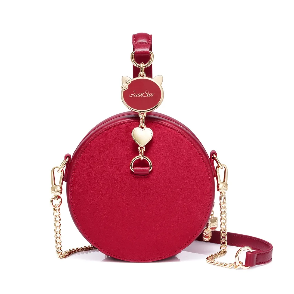 

2019 NEW Women's PU Leather Handbags Ladies Fashion Red Color Circular Tote Purse Female Mini Chains Suede Crossbody Bags