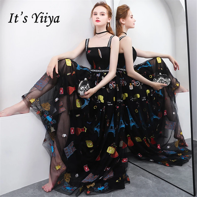 

It's Yiiya Prom Dresses Girls Spaghetti Strap Sleeveless Prom Gowns Flower Embroidery Party Dresses Formal Dresses LX1019