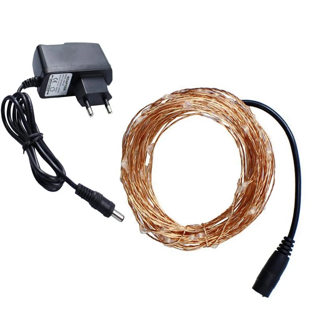 Christmas10M 100leds Copper Wire LED String Light With Power adapter DC