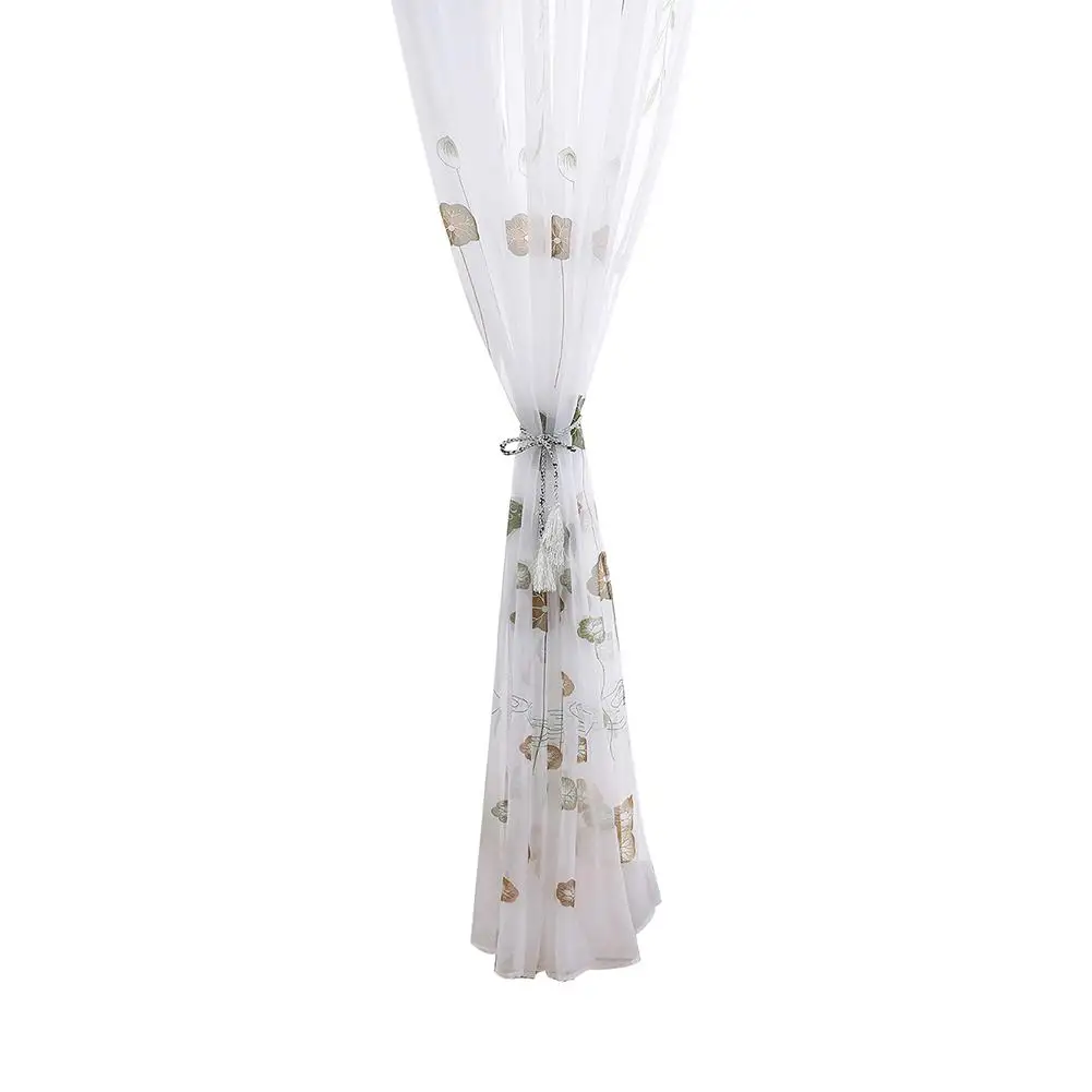 

S/M/L Lotus Leaf Embroidery Window Curtain Tulle Voile Sheer Drape Living Room Decor