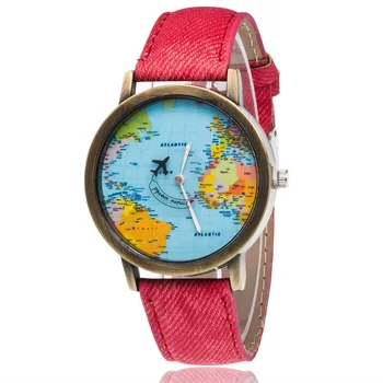 

Men Watch Casual Watch Travel World Map Flight Airplane Watch Denim Strap Quartz Watches Women Dress Wristwatch Gifts reloj