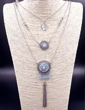 Moon Bohemia Vintage Blue Flower Alloy Coin Drop Layered Tassel Collar Chains Necklaces Retro Jewelry For Women Wholesale N28