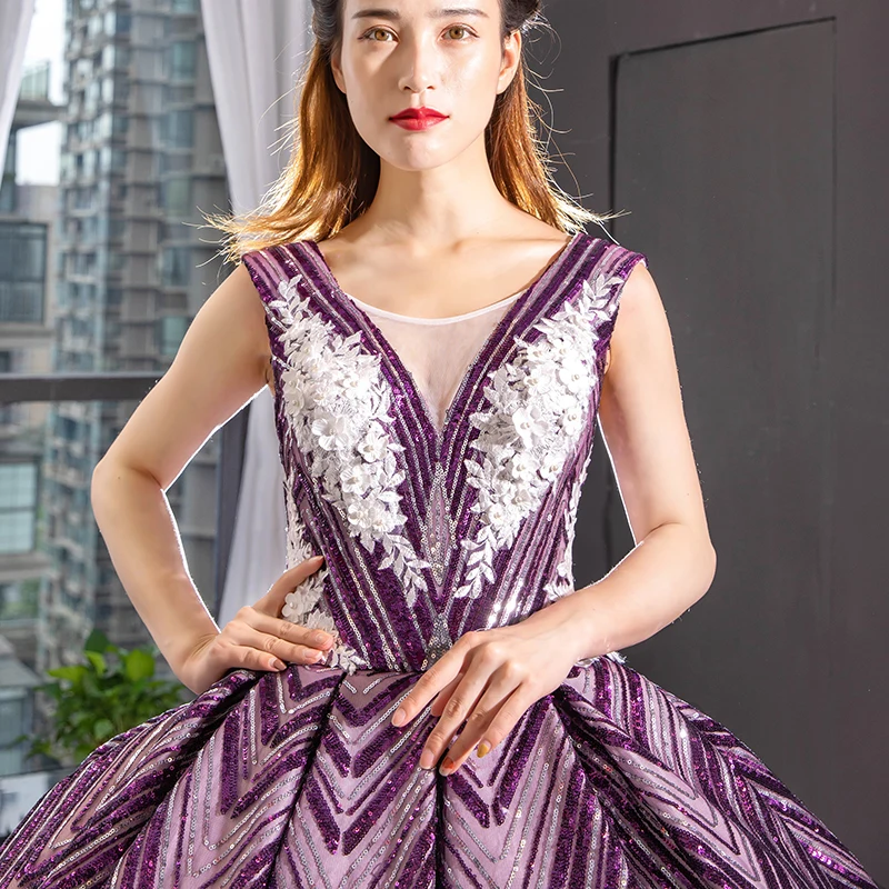 Romantic Elegent Long Maternity Dress Purple sequins Pregnancy Dress Luxury Maternity Gown Gorgeous Pregnant Clothes Ball Gown