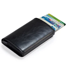 

Automatic Aluminium Alloy Male ID Credit Card Cash Thin Wallet Purse for Men Vintage Card Holder Rfid PU Leather Wallet Unisex