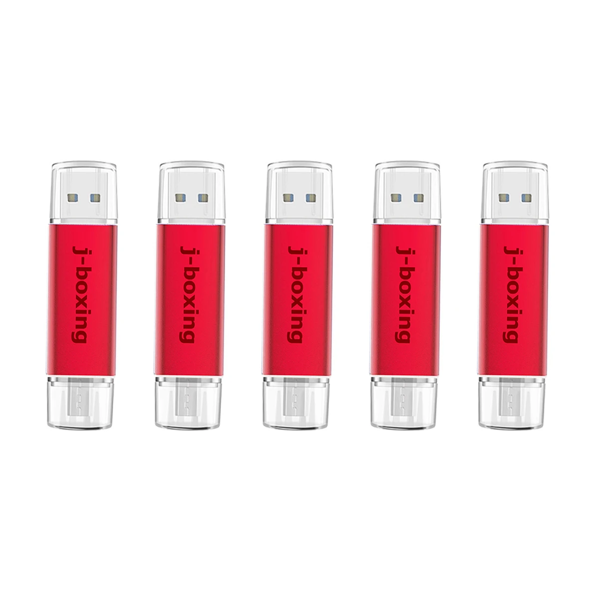 

J-boxing 5PCS OTG USB Flash Drive 8GB 16GB Micro Dual Port USB Flash Memory Stick for Samsung Huawei Laptop 32GB 64GB 128GB Red