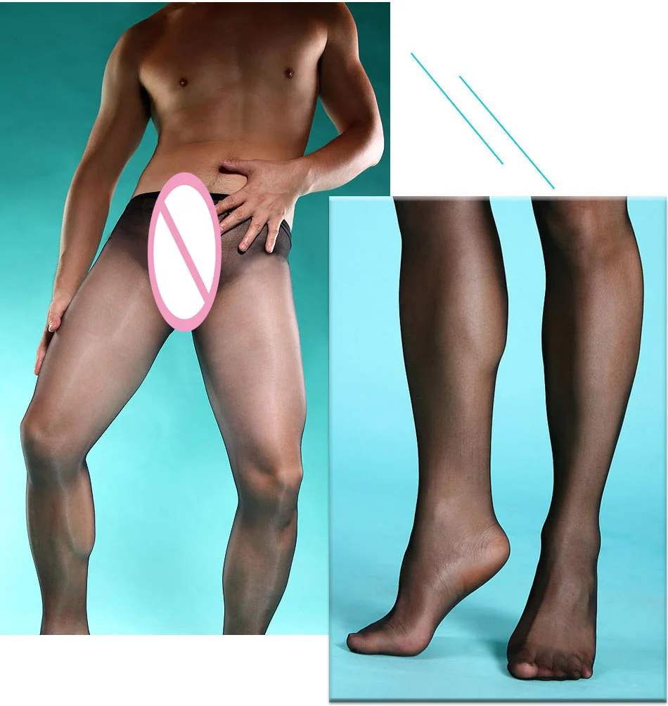 Men Sexy Oil Shine Full Sheer Opening Crotch Front Fly Pantyhose Tights Socks Lingerie
