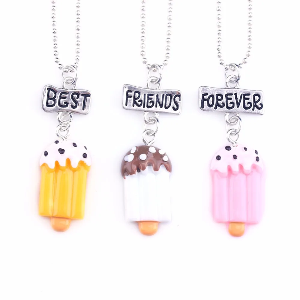 

3 Pcs/Set Cute Best Friend Popsicle Ice Cream Pendant Necklace For Women Kids Children Charm Forever Friendship BBF Jewelry Gift