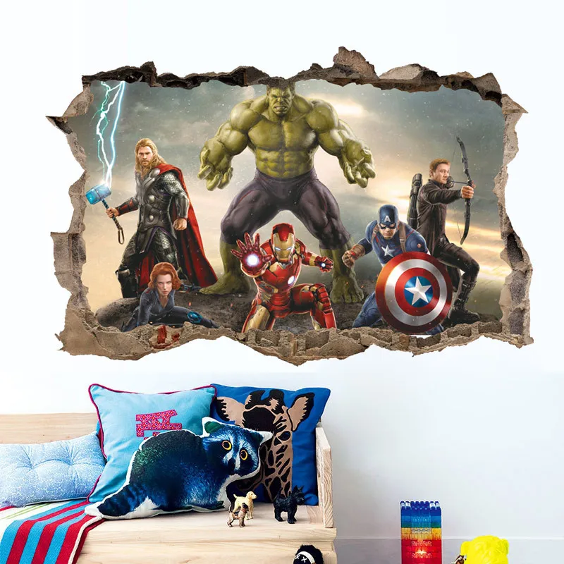Мультяшные Мстители, наклейки на стену для детской комнаты, 3d яркие наклейки на стену, домашний декор, украшение для комнаты мальчика, подарок