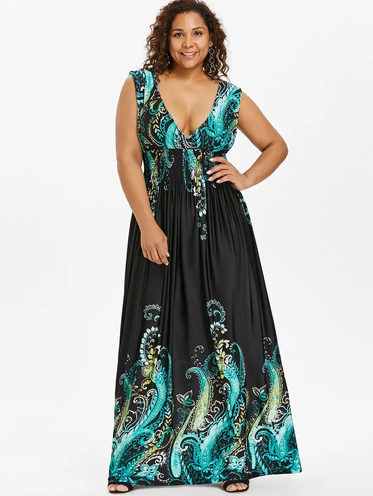 Paisley casual plus size maxi dresses Clearance