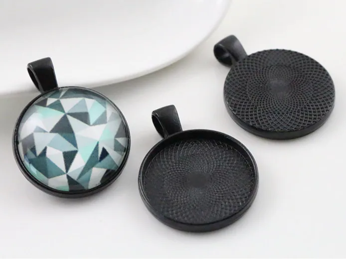

10pcs 20mm Inner Size Black plated Simple Style Cabochon Base Setting Charms Pendant (D2-19)