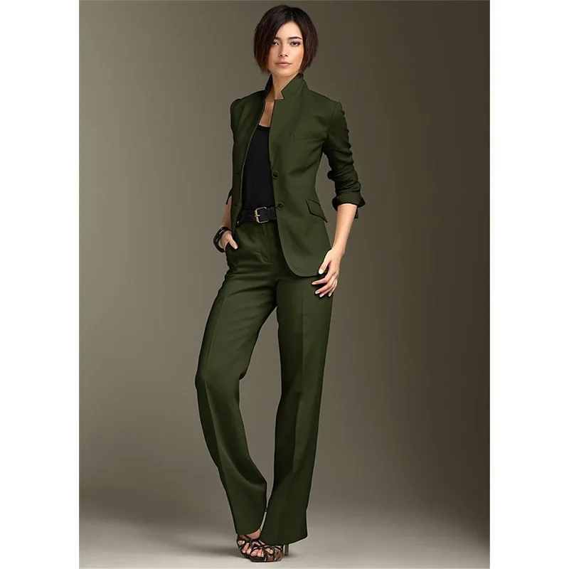 Брюки для девочек костюм для работы женские брюки для AutumnWinter пальто с длинными рукавами и брюки Кнопка офис леди Army Green деловой костюм
