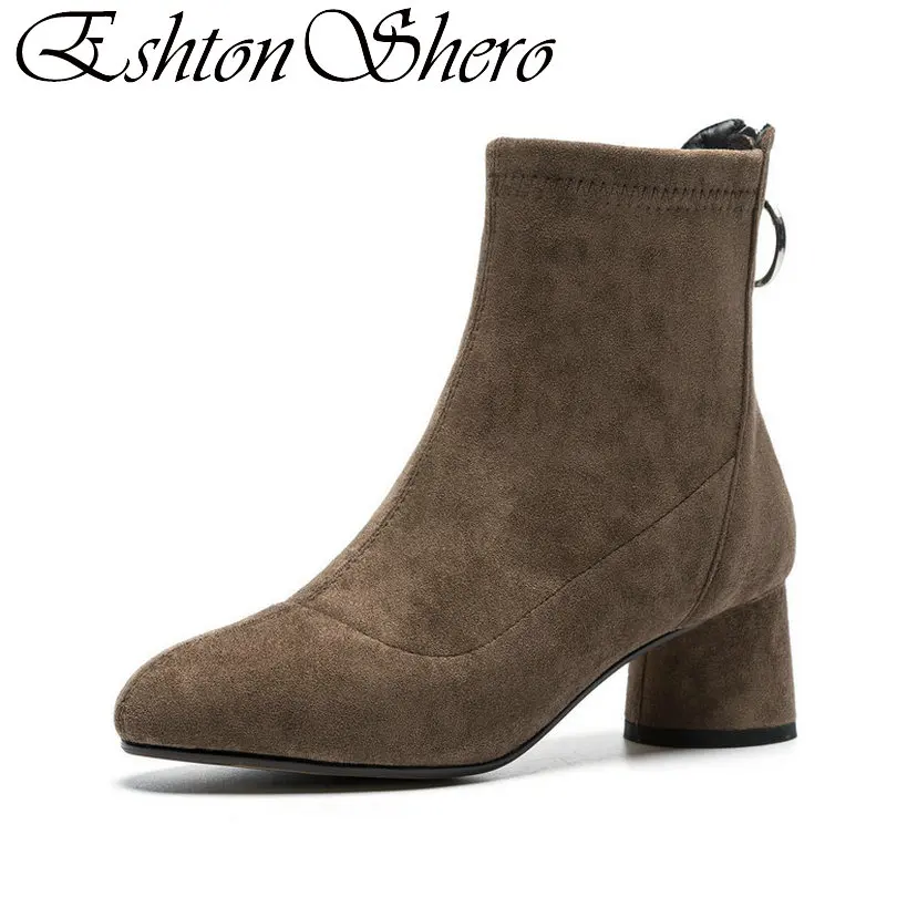 

EshtonShero Winter Shoes Woman Genuine Leather Zipper Ankle Boots Med Heel Pointed Toe Black Ladies Wedding Boot Size 34-40