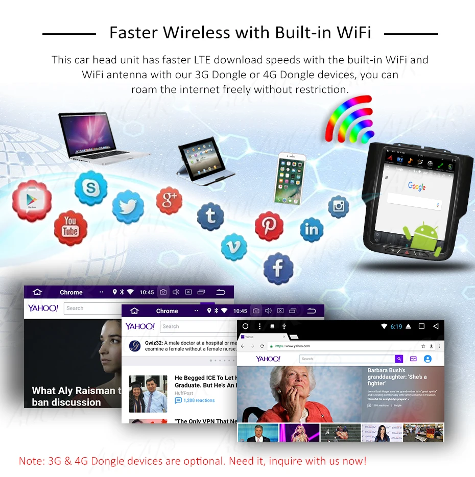 Top Android 6.0 Tesla Style 10.4" Car DVD Player for Dodge RAM GPS System Audio 2014 - Bluetooth Radio WIFI 4G Vertical Stereo IPS 12