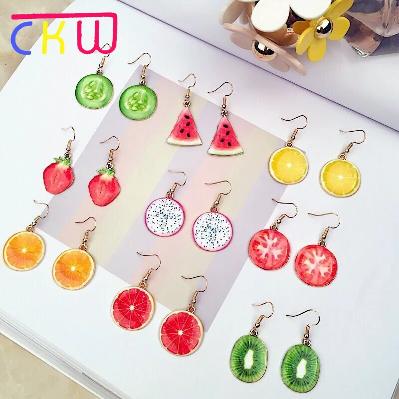 

CKW Cute Fashion Korean Pendant Earrings Jewelry 2018 Fruit Watermelon Strawberry Long Earrings for Women