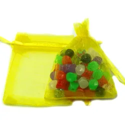 Set of 10 Elegant Organza Drawstring Pouches - Size 7x9cm 10pcs (Yellow)