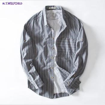 

High Quality Strped Linen Shirt Men Autumn Long Sleeve lapel Collar Full Sleeve Cotton Shirts for Men Business Shirts