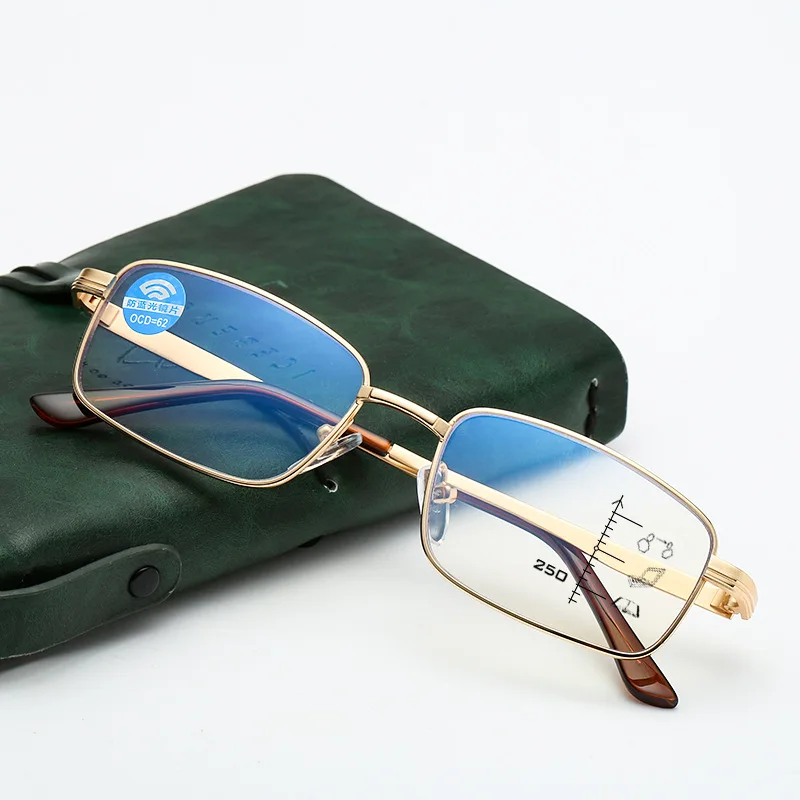 Анти-синий свет очки для чтения лупа очки для мужчин и женщин металлические прогрессивные многофокусные очки с диоптриями Ochki LHG71